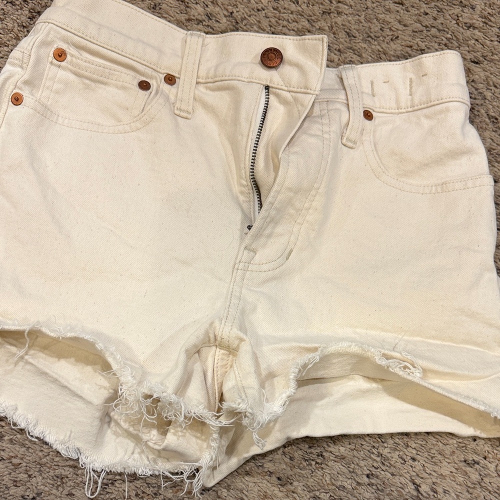 Madewell Cream Distressed Jean Shorts